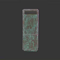 Architectural Vertical Building Component With Teal Rusty Weathered Texture And Rectangular Top Opening