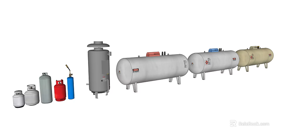 Industrial Equipment Featuring Various Sizes Storage Tanks And Gas Cylinders For Industry 3d model 