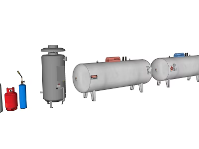 Industrial Equipment Featuring Various Sizes Storage Tanks And Gas Cylinders For Industry 3d model
