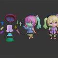 Game Anime Character Dolls With Twin Ponytails Blue Striped Outfit And Detachable Blue Parts