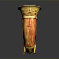 Horn Shaped Daily Life Item With Yellow Red Curved Design And Footed Base
