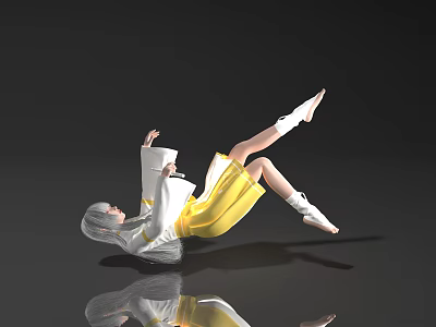 Modern game character ancient girl weightlessness fall 3d model
