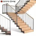 Modern Wooden Staircase With Black Metal Railings And Steps Design