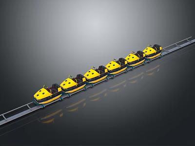 Row of Yellow Bumper Cars on Track Amusement Ride Equipment 3d model