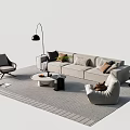 Modern Living Room Sofa Coffee Table Set With Floor Lamp Armchair And Throw Pillows