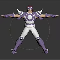 Game And Movie Character With Red Hair Purple White Armor Arms Outstretched Stylish Pose