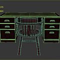 Dark Red Wooden Desk with Green Top and Matching Chair Featuring Drawers and Classic Design
