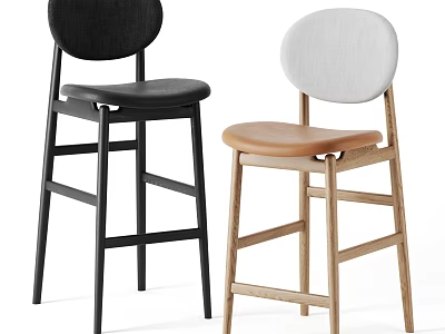 Contemporary Bar Stools Featuring Black And Light Wood Frames With Upholstered Seats 3d model