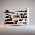 Modern Bookshelf with Wooden Shelves Books Photo Frames Storage Boxes and Decorative Items