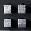 Modern Square Stone Sinks With Gray Texture And Brass Faucets Design
