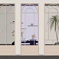 Modern Arched Glass Doors With Metal Frames And Decorative Panel Designs 3d model