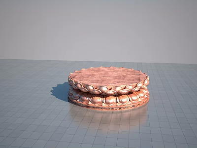 Circular Lotus Base Sculpture Carving With Bronze Colored Intricate Petal Patterns 3d model