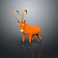 Low Poly Orange Goat Model With Curved Horns Against Gray Background And Shiny Reflection