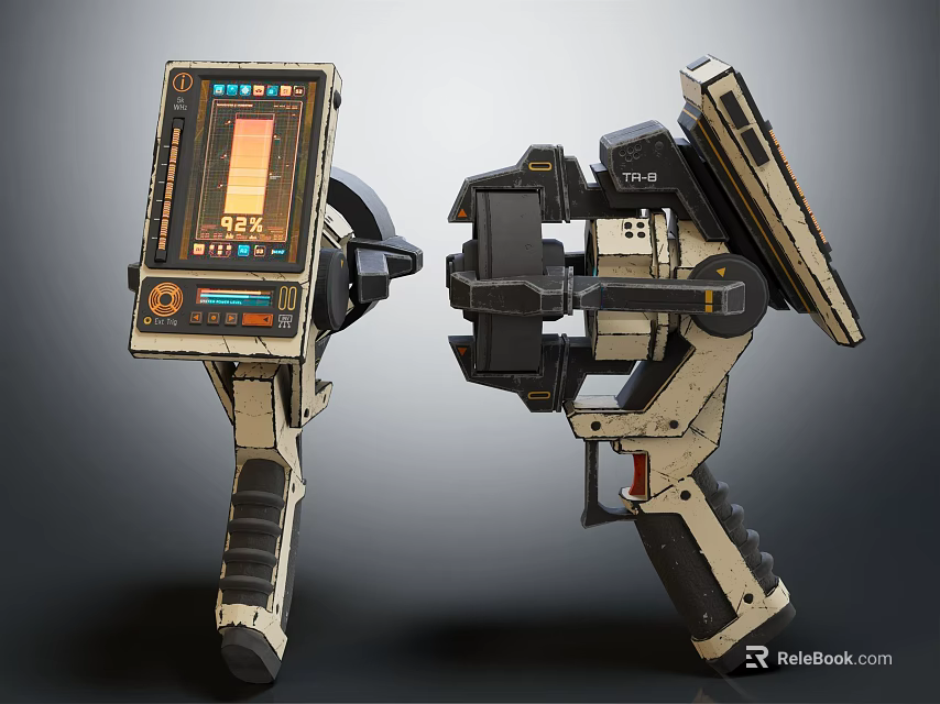 Sci Fi Handheld Devices With Digital Displays Mechanical Structures And Grip Handles 3d model 