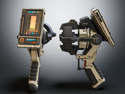 Sci Fi Handheld Devices With Digital Displays Mechanical Structures And Grip Handles 3d model