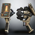Sci Fi Handheld Devices With Digital Displays Mechanical Structures And Grip Handles 3d model