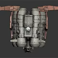 Scifi Spaceship 3D Model With Multiple Engines And Gray Red Mechanical Structure 3d model