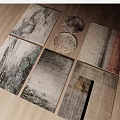 Artistic Pattern Square Rugs with Various Color Tones and Textured Designs on Wooden Surface