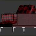 Modern Sofa With Red And Black Checkered Cushions Red Frame And Silver Metal Legs