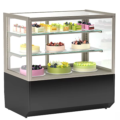 Retail Bakery Display Case With Assorted Cakes And Desserts On Glass Shelves 3d model
