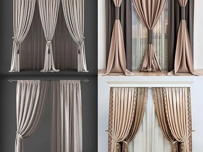 Elegant Luxury Curtains With Beige Brown Velvet Fabric And Tieback Design For Home Decor 3d model