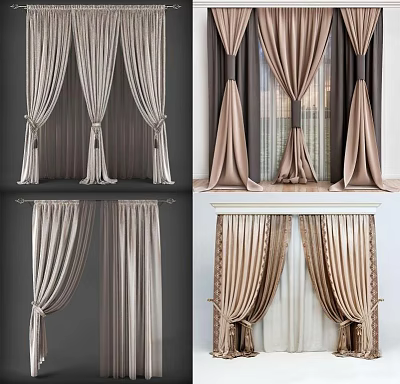 Elegant Luxury Curtains With Beige Brown Velvet Fabric And Tieback Design For Home Decor 3d model
