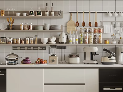 Spice Bottles In Organized Modern Kitchen 3d model
