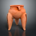 Ancient Terracotta Vessel With Tripod Legs Side Handle And Textured Surface