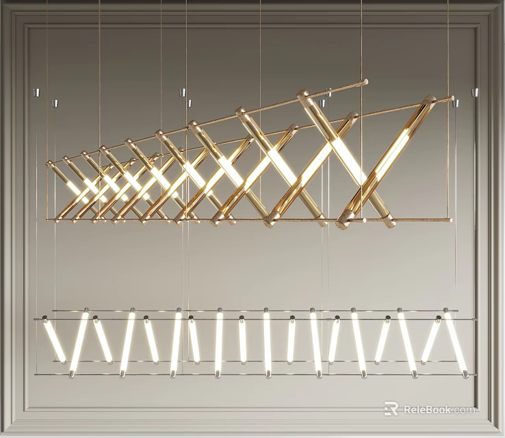 Contemporary Linear Pendant Light With Metal Frame For Modern Living Room Decor 3d model 