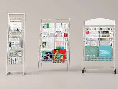 Commercial Equipment Metal Newspaper Magazine Display Racks with Various Designs and Wheels 3d model