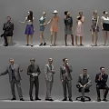 Diverse Group of People in Various Outfits with Different Poses Standing and Sitting