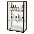 Elegant Glass Shelf Storage For Daily Washing Essentials With Various Bottles And Towels