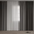 Gray Curtains With White Sheer Panels By Grid Pattern Glass Window Indoor Interior Design