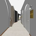 Elevator Hallway Design With Arched Doors Golden Room Number Plate Wall Lamp And Recessed Lighting