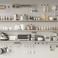 Modern Organized Kitchen With Essential Appliances And Supplies On Open Shelves