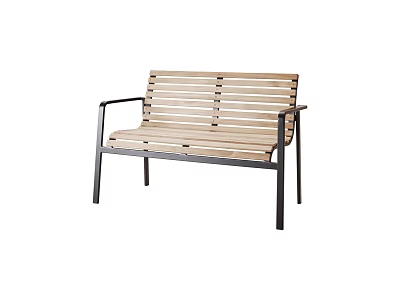 Modern Public Bench With Wooden Slats And Metal Frame For Outdoor Use 3d model