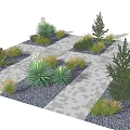 Scenic Garden Pathway With Person Walking Among Grasses Shrubs and Plants