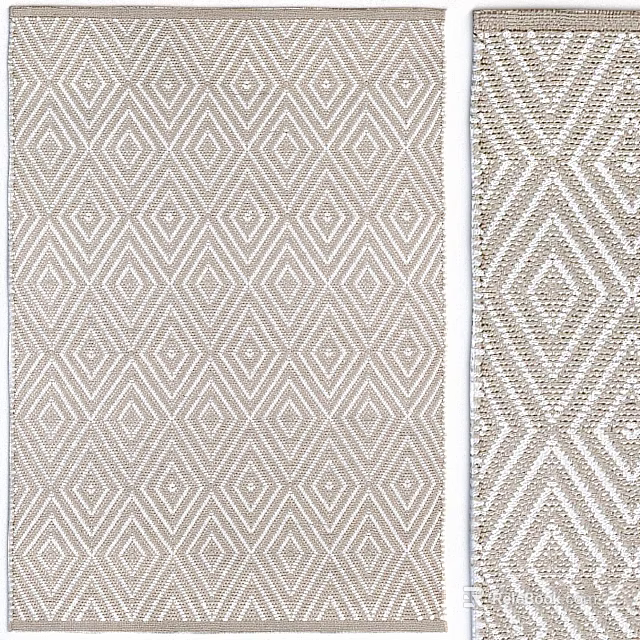 Beige And White Square Rug With Diamond Pattern And Woven Texture 3d model