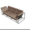 Multi Seat Leather Sofa with Black Metal Frame Modern Design and Comfortable Backrest 3d model