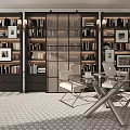 Large Modern Bookshelf With Multi Tiered Storage And Framed Photos In Home Office