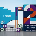 Modern Geometric Design Structure With Colorful LOGO And Shapes Elements 3d model
