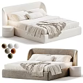 Modern Double Bed With Multiple Color Options Soft Pillows Cozy Blanket and Round Nightstand