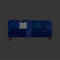 Blue Velvet Two Seater Sofa With Patterned Pillow Throw Blanket And Red Legs
