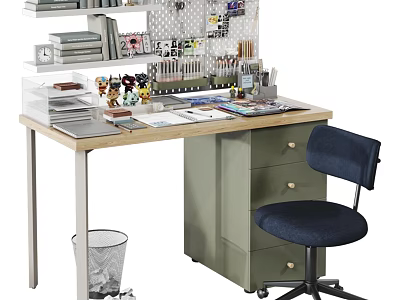 Modern Navy Blue Fabric Rolling Office Chair For Neat Home Study Work Desk Setup 3d model