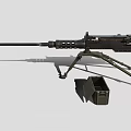 Detailed Military Machine Gun With Sturdy Tripod Stand And Metal Ammunition Box