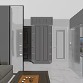 Modern Interior Partition Design With Gray Panel And Orange Lighting Niche