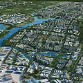 Aerial View Planning of Urban Development Area with Rivers and Residential Buildings Layout