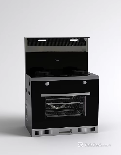 Modern Black Integrated Kitchen Appliance With Stove Top Oven And Range Hood 3d model 