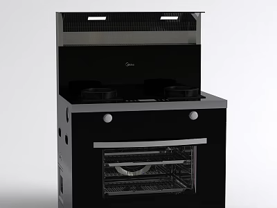 Modern Black Integrated Kitchen Appliance With Stove Top Oven And Range Hood 3d model