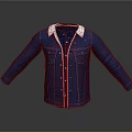 Blue Denim Jacket With White Collar And Casual Button Front Design Style 3d model